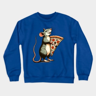 Cute mouse carrying a pizza slice Crewneck Sweatshirt